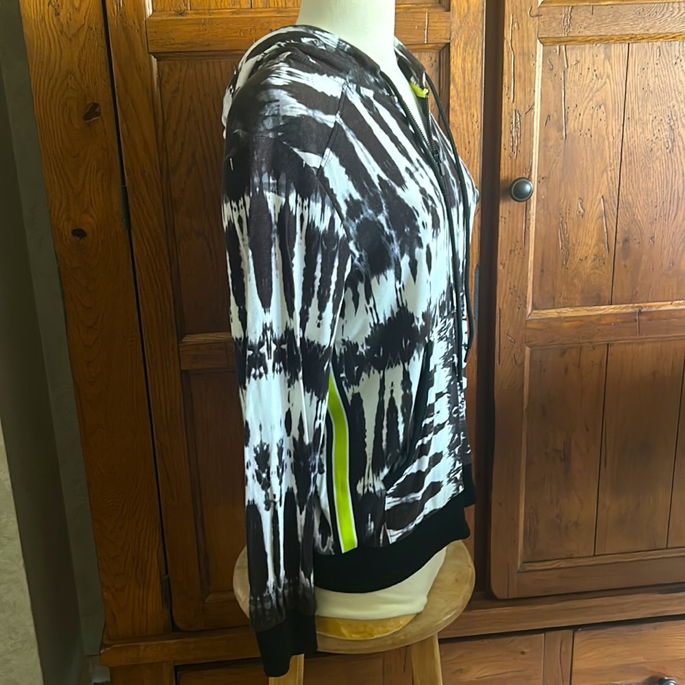 LIVERPOOL Tie Dye JACKET🖤Full Zip HOODIE Black & White💚Lime Green Side Stripe - Picture 4 of 13